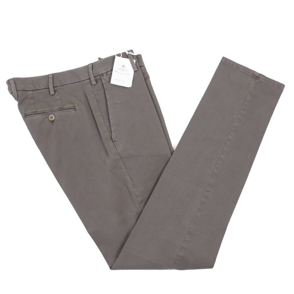 NEW LUIGI BORRELLI NAPOLI men's slim-fit cotton pants in mossy olive green